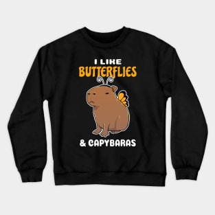 I Like Butterflies and Capybaras Cartoon Crewneck Sweatshirt